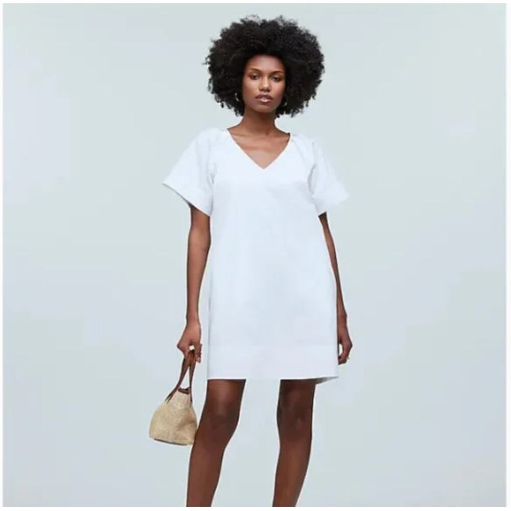 Madewell V-Neck Shirt Dress XS White NWT NP093 Travel Resort Bridal Shower Beach